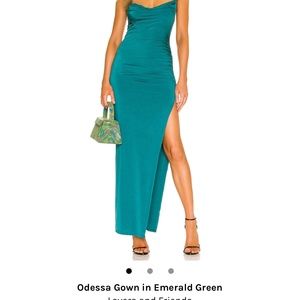 Revolve Lovers and Friends Odessa Gown in Emerald Green